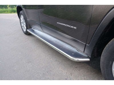 Пороги с площадкой нержавеющий лист 42 мм ТСС для Jeep Cherokee 2014-2018