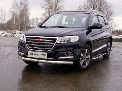 Защита передняя овальная 75х42 мм ТСС для Haval H6 2014-2020