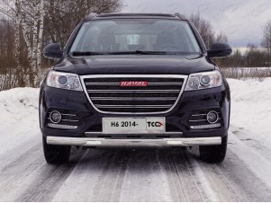 Защита передняя овальная с ДХО 75х42 мм для Haval H6 № HAVH615-06