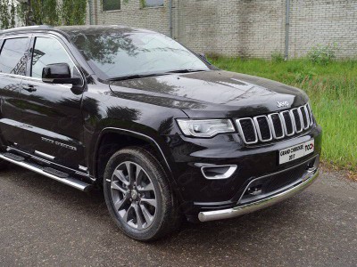 Защита передняя (овальная длинная) 75х42 мм ТСС для Jeep Grand Cherokee IV Рестайлинг 2013 – 2022