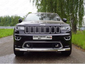 Защита передняя (овальная длинная (с ДХО) 75х42 мм для Jeep Grand Cherokee IV Рестайлинг 2013 – 2022 GRCHER17-18