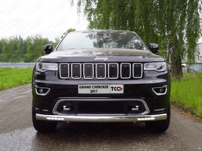 Защита передняя (овальная длинная (с ДХО) 75х42 мм ТСС для Jeep Grand Cherokee IV Рестайлинг 2013 – 2022