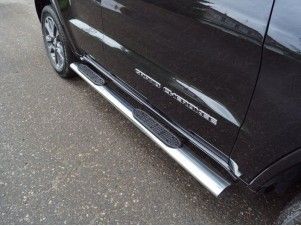 Пороги овальные с накладкой 120х60 мм для Jeep Grand Cherokee IV Рестайлинг 2013 – 2022 GRCHER17-19