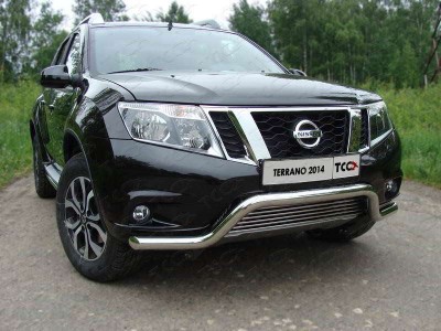 Защита передняя Кенгурятник с решеткой 60 /12 мм ТСС для Nissan Terrano 2014-2021