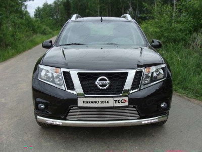 Защита передняя овальная с ДХО 75х42 мм ТСС для Nissan Terrano 2014-2021