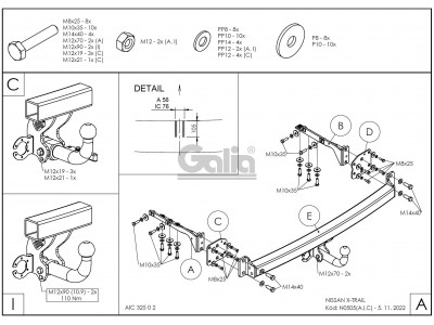 Фаркоп оцинкованный Galia шар C съемный для Nissan X-Trail T31 2007-2015