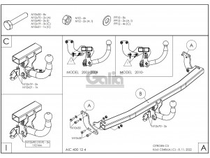 ТСУ Фаркоп оцинкованный Galia шар A на хетчбек для Citroen C3 № C048A