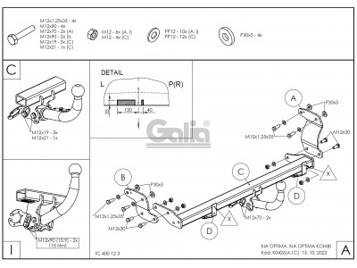 Фаркоп Galia шар А оцинкованный, условно-съемное крепление для Kia Ceed 2018-2021