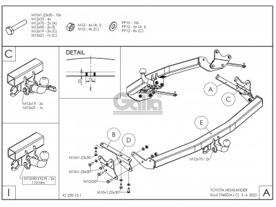 Фаркоп оцинкованный Galia шар BMA съёмный для Toyota Highlander 2010-2014