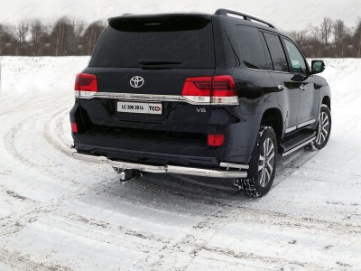 Защита задняя двойные уголки 76-42 мм ТСС для Toyota Land Cruiser 200 Executive 2016-2021