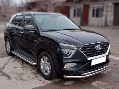 Защита переднего бампера двойная с подгибами d-60+43 Технотек для Hyundai Creta II 2021 – н.в.