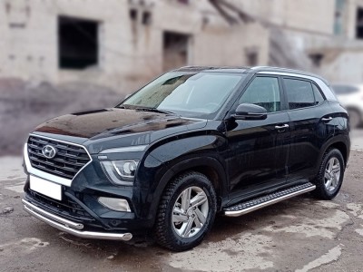 Защита переднего бампера двойная с подгибами d-60+43 Технотек для Hyundai Creta II 2021 – н.в.