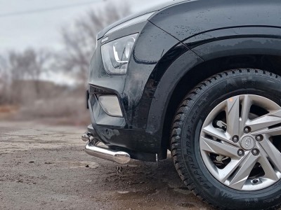 Защита переднего бампера двойная с подгибами d-60+43 Технотек для Hyundai Creta II 2021 – н.в.