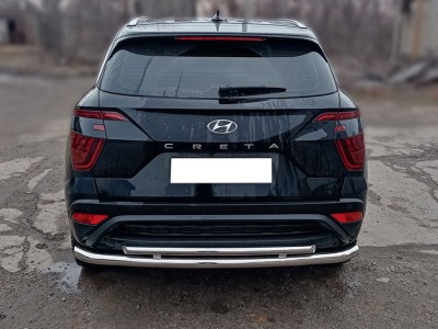 Защита заднего бампера двойная d-60+43 Технотек для Hyundai Creta II 2021 – н.в.