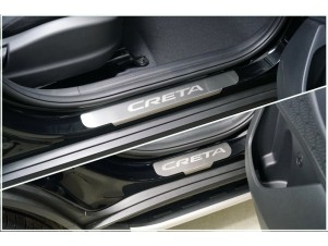 Накладки на пороги (лист шлифованный надпись Creta) 4шт для Hyundai Creta II 2021 – н.в. HYUNCRE21-04