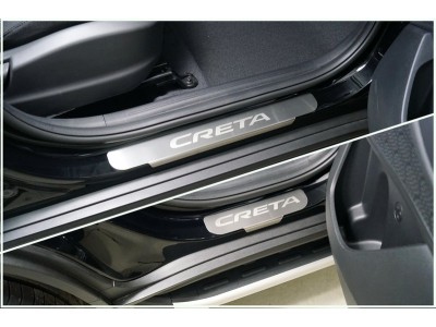 Накладки на пороги (лист шлифованный надпись Creta) 4шт ТСС для Hyundai Creta II 2021 – н.в.