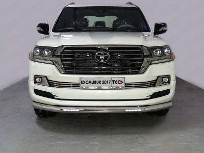 Защита переднего бампера с ДХО 76 мм ТСС для Toyota Land Cruiser 200 Excalibur 2017-2021