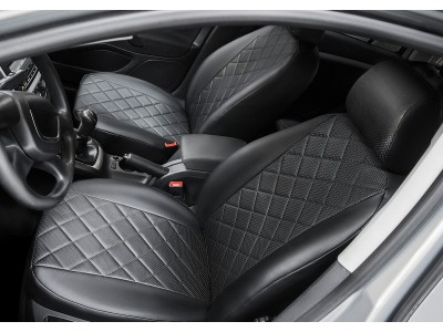 Чехлы Rival экокожа черные Ромб на спинку 40/60 на седан для Hyundai Solaris/Kia Rio 2010-2017