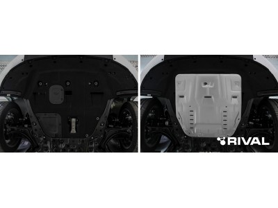 Защита картера + КПП (алюминий) + комплект крепежа для Hyundai Santa Fe 2021-2023 (V - 2.2d; 2.5; 3.5), Kia Sorento 2020-н.в. (V - 2.2d; 2.5; 3.5), Hyundai Tucson 2021-н.в. (V - 2.0d; 2.0), Kia Sportage 2022-н.в. (V - 2.5)