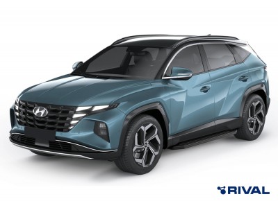 Пороги на автомобиль "Premium-Black" Rival для Hyundai Santa Fe IV рестайлинг 2021-н.в./Tucson IV 2021-н.в./Kia Sportage V 2021-н.в., 180 см, 2 шт., алюминий