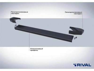 Пороги на автомобиль "Black" Rival для Hyundai Santa Fe IV рестайлинг 2021-н.в./Tucson IV 2021-н.в./Kia Sportage V 2021-н.в., 180 см, 2 шт., алюминий