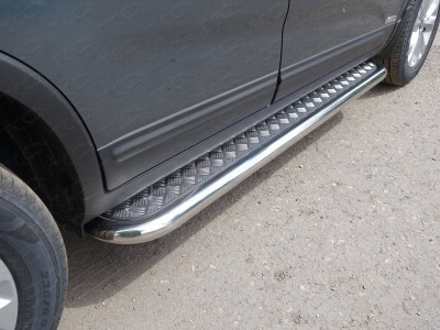 Пороги с площадкой алюминиевый лист 60 мм ТСС для Kia Sorento 2012-2020