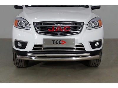 Защита передняя нижняя (двойная) 76,1/42,4 мм ТСС для JAC T6 2015 – н.в.