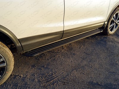 Пороги алюминиевые Slim Line Black ТСС для Nissan Qashqai 2019-2021
