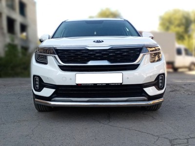 Защита переднего бампера одинарная d-60 Технотекдля Kia Seltos 2019 – н.в.