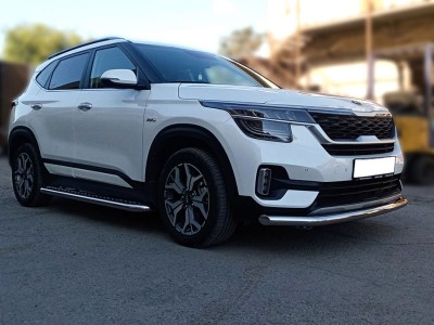 Защита переднего бампера одинарная d-60 Технотекдля Kia Seltos 2019 – н.в.