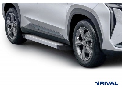 Порог-площадка "Silver" F180AL + комплект крепежа для Geely Atlas 2024-н.в.