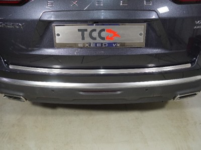 Накладка на задний бампер (лист шлифованный с полосой) ТСС для Exeed VX 2.0L 4WD 2021 – н.в.