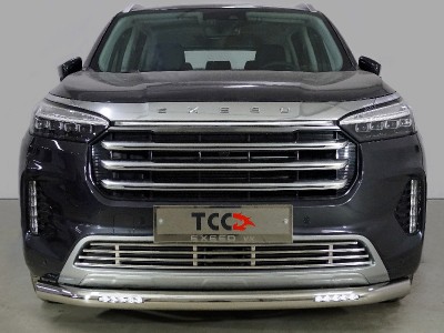 Защита передняя нижняя (с ДХО) 76,1 мм ТСС для Exeed VX 2.0L 4WD 2021 – н.в.