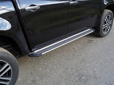 Пороги алюминиевые Slim Line Silver для Mercedes-Benz X-Class 2018-2021