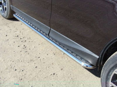 Пороги с площадкой алюминиевый лист 42 мм ТСС для Subaru Forester SJ 2013-2016