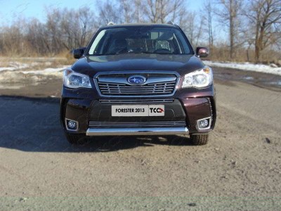 Защита передняя овальная короткая 75х42 мм ТСС для Subaru Forester SJ 2013-2016