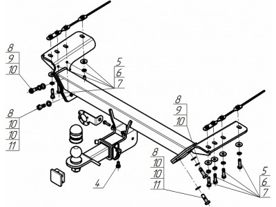 Фаркоп для Exeed RX 2023-н.в. съемное крепление шара под американский квадрат