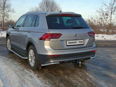 Пороги овал с площадкой нержавеющий лист 75х42 мм ТСС для Volkswagen Tiguan 2016-2021
