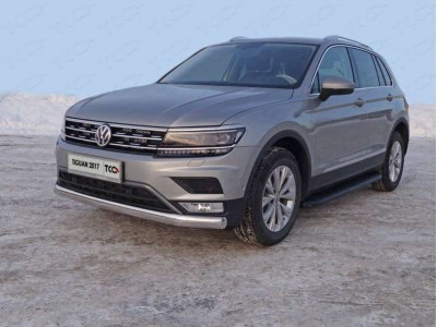 Защита передняя овальная длинная для Offroad 75х42 мм ТСС для Volkswagen Tiguan 2016-2021