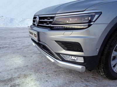 Защита передняя овальная с ДХО для Offroad 75х42 мм ТСС для Volkswagen Tiguan 2016-2021