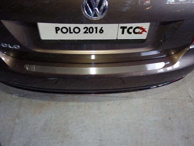 Накладка на задний бампер лист шлифованный ТСС для Volkswagen Polo 2015-2020