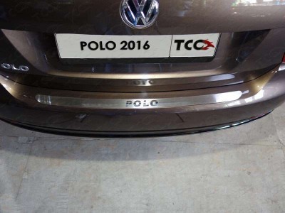 Накладка на задний бампер лист шлифованный надпись Polo ТСС для Volkswagen Polo 2015-2020