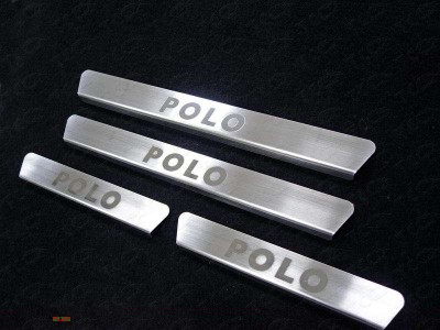 Накладки на пороги шлифованный лист надпись Polo ТСС для Volkswagen Polo 2015-2020