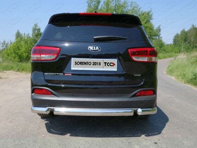 Защита заднего бампера овальная короткая 75-42 мм ТСС для Kia Sorento Prime 2015-2017