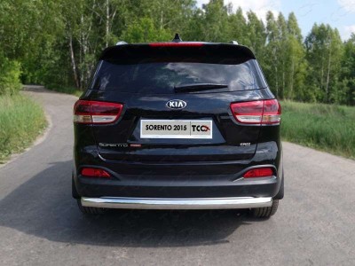 Защита заднего бампера овальная длинная 75-42 мм ТСС для Kia Sorento Prime 2015-2017