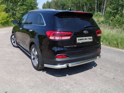 Защита заднего бампера овальная короткая 75-42 мм ТСС для Kia Sorento Prime 2015-2017
