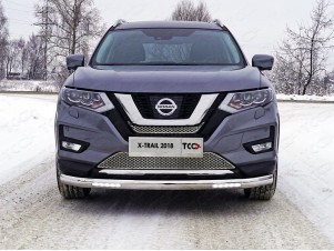 Защита передняя овальная с ДХО 75х42 мм для Nissan X-Trail T32 № NISXTR18-20