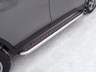 Пороги с площадкой алюминиевый лист 60 мм ТСС для Nissan X-Trail T32 2019-2021