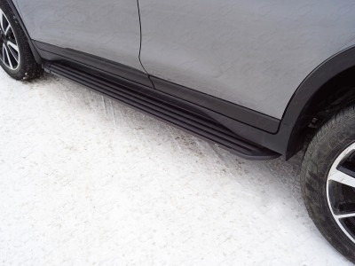 Пороги алюминиевые Slim Line Black ТСС для Nissan X-Trail T32 2019-2021