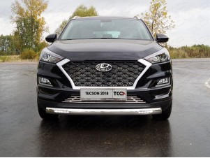 Защита передняя овальная с ДХО 75х42 мм для Hyundai Tucson № HYUNTUC18-17
